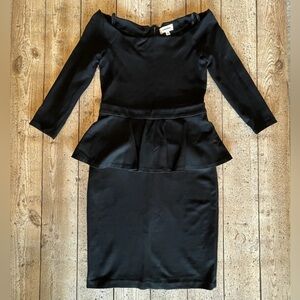 L’Agence Black Off Shoulder Peplum Midi Dress Medium Elegant Stretch